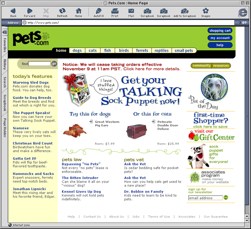 The very messy Pets.com site was an absolute nightmare to navigate.