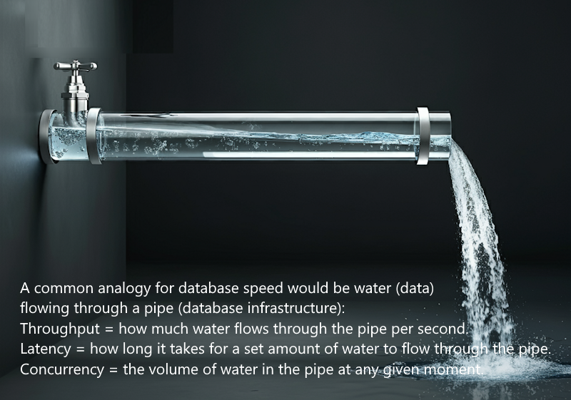 water flowing through a pipe analogy for different aspects of database speed